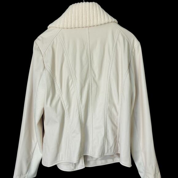 Chico's Faux Leather Jacket Women's Size 2 (Large) Neutral Cream Full Zip - Picture 2 of 7